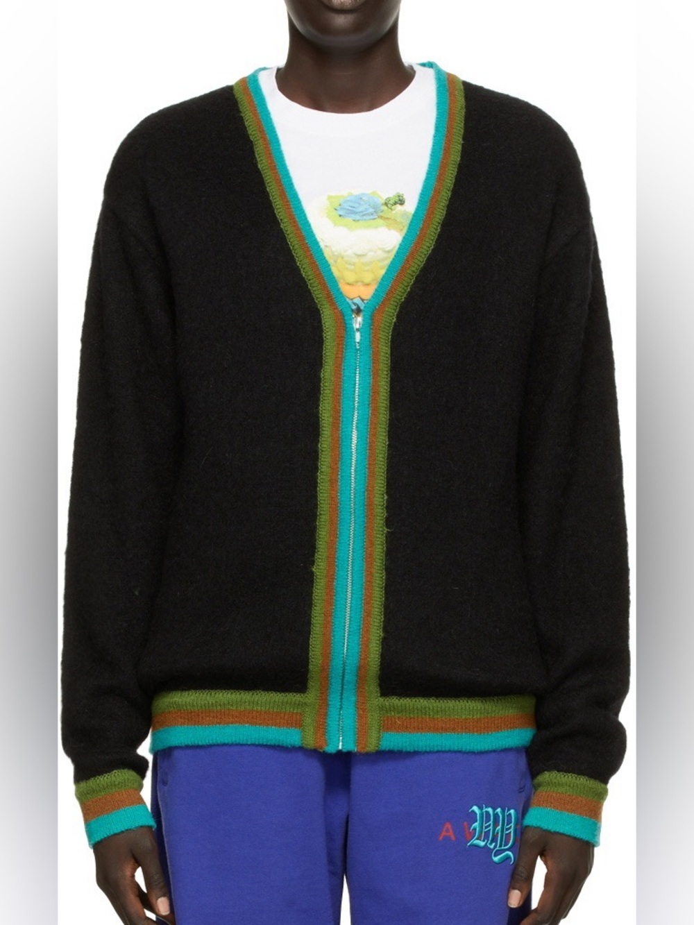 Awake NY Black Mohair Striped Cardigan 
Size M
